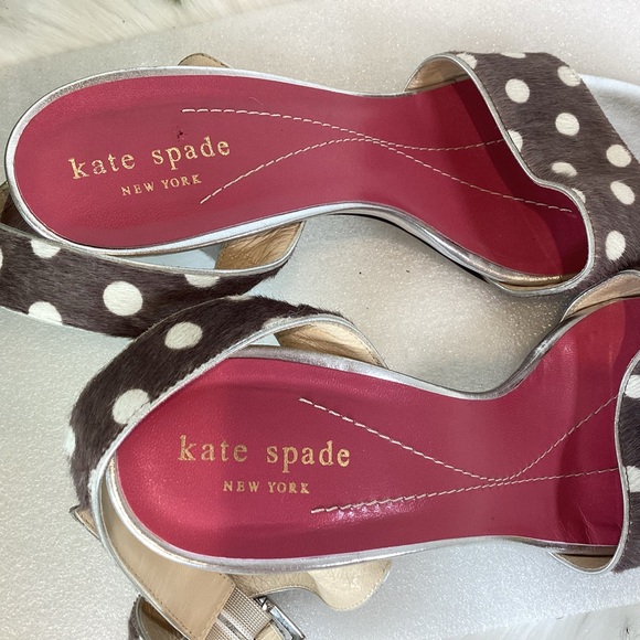 KATE SPADE NY POLKA DOT LEATHER PONY HAIR ANKLE STRAP SANDALS ITALY SZ 8 - Picture 13 of 14